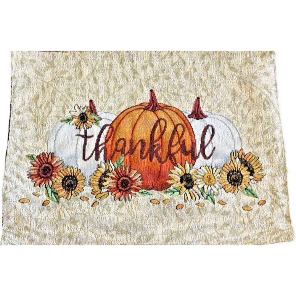 Thanksgiving Placemats Tapestry Thankful Sunflowers Fall Harvest 13x18